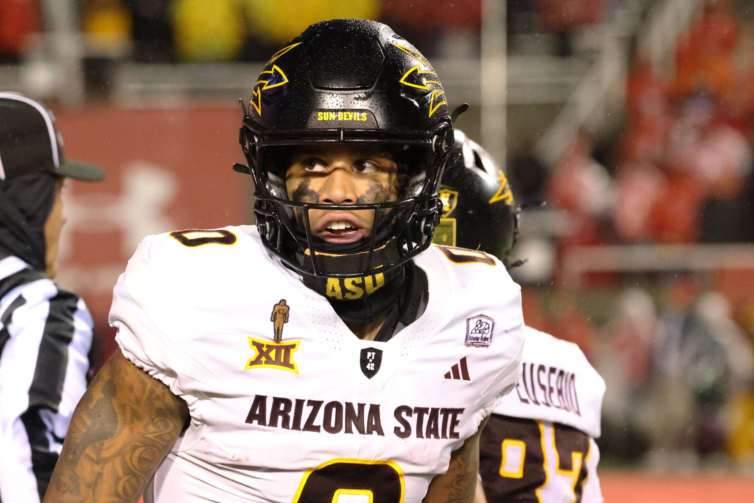 WVU defensive back Michael Coats Jr. prepared to face off against Arizona State's Jordyn Tyson